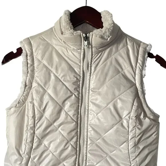 Reversible Zip Up Faux Fur Winter Vest Warm Cozy Luxe Apres Ski Bunny Cream XS/S - Picture 7 of 8